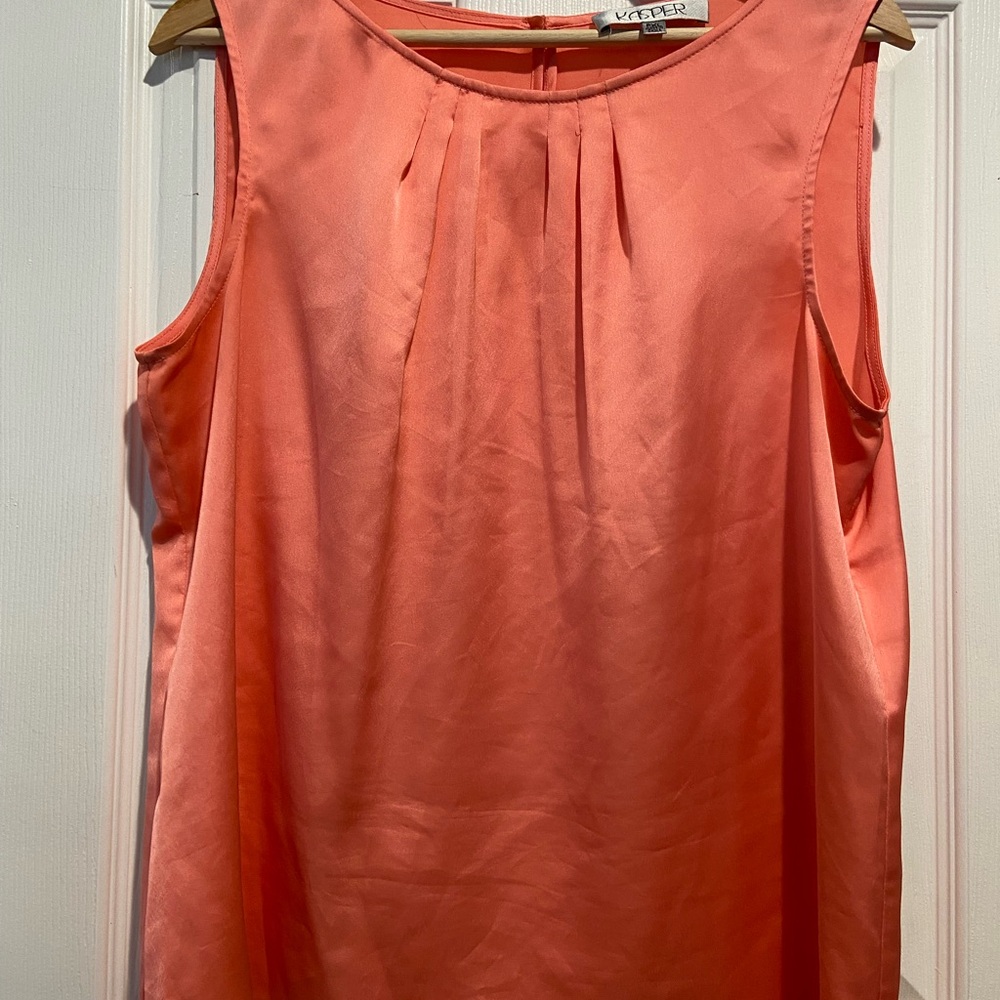 Kasper Coral Pleated Neck Sleeveless Top